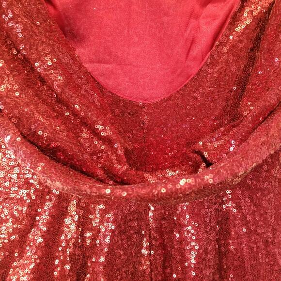 Red Sequin Maxi Long Dress Custom Made Low Back Cap Sleeves Women Juniors Size 7 - Picture 13 of 16
